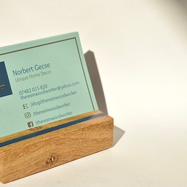 Wooden Business Card Stand. Wood Business Card Holder. Business Card Display with Epoxy Resin Filling