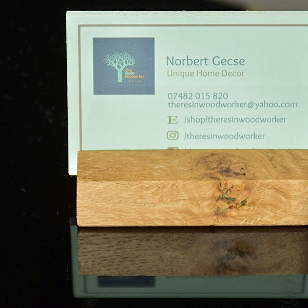 Wooden Business Card Stand. Wood Business Card Holder. Oak Wood Business Card Display. Personaliseable Business Card Stand.