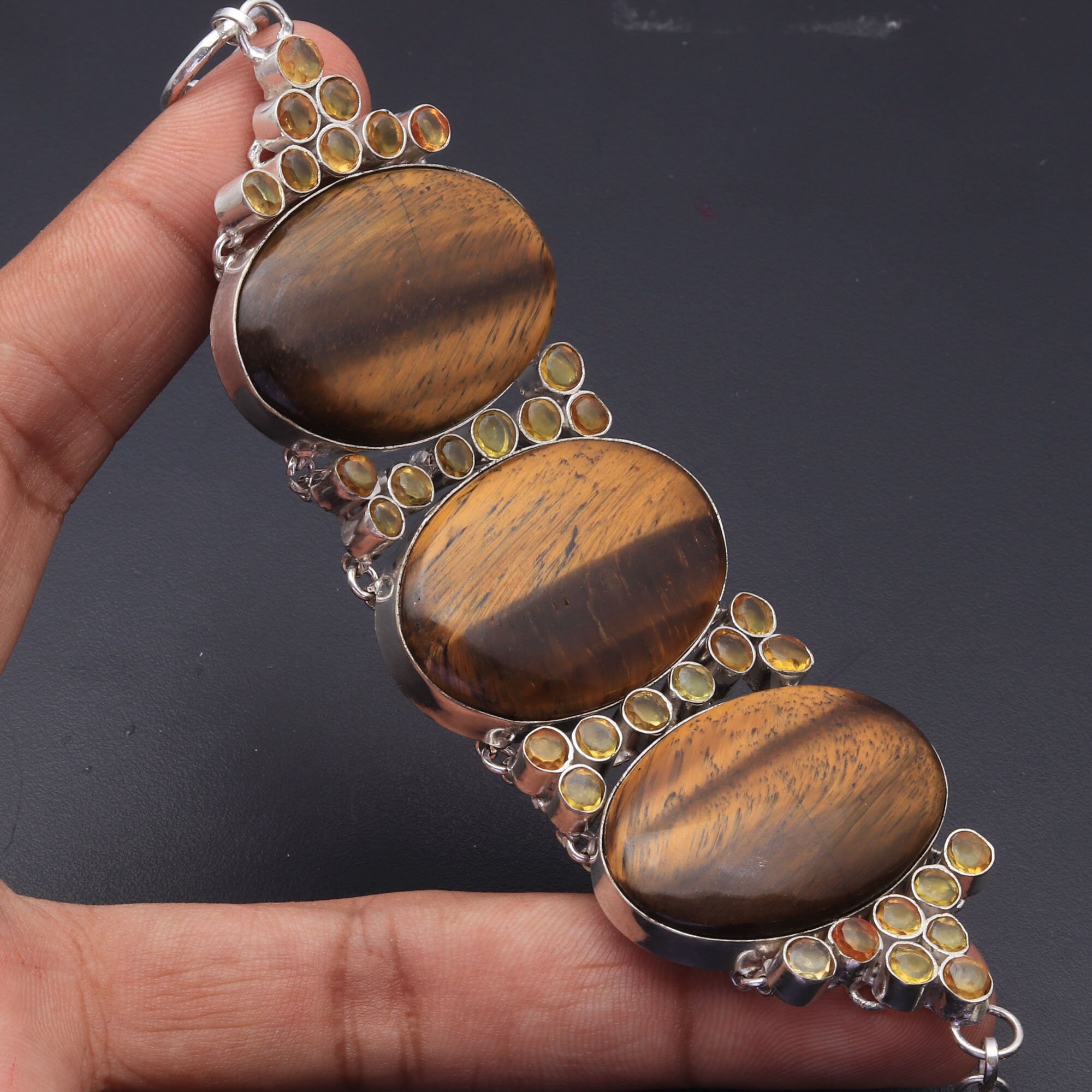 Tiger Eye Citrine Jewellery Woman Cluster Bracelet Gemstone Etsy