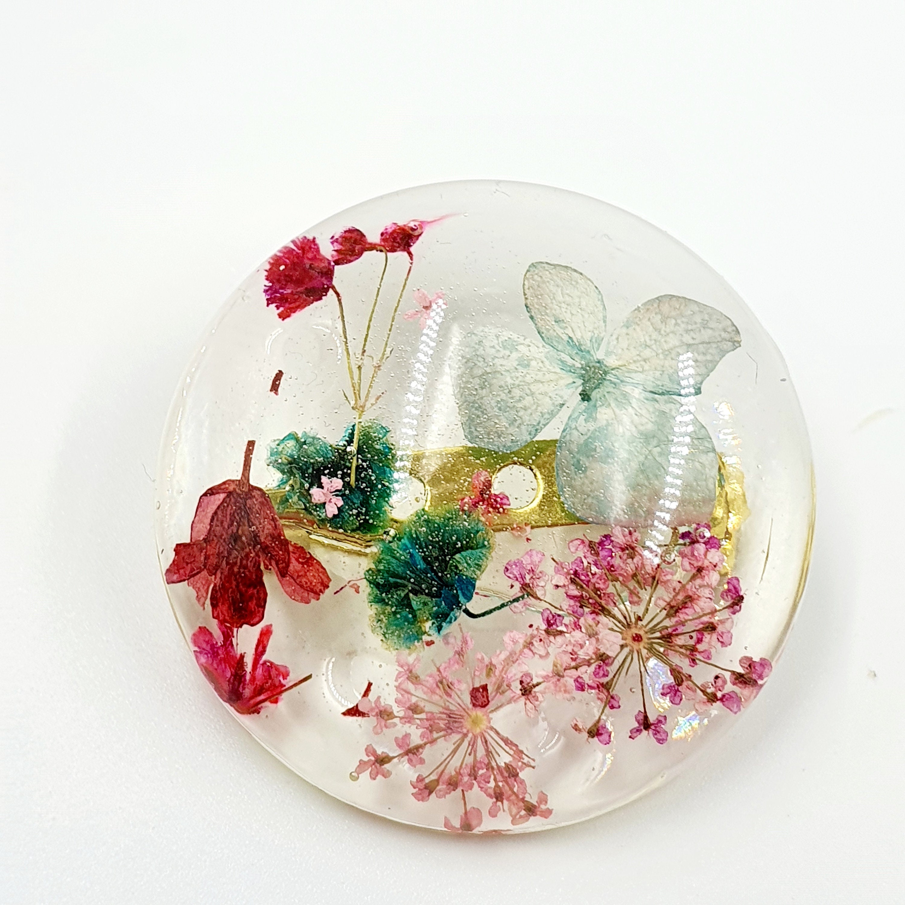 Pressed Flowers Resin Floral Brooch Botanical Brooch Dried Etsy