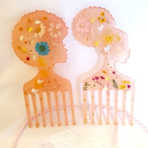 Handmade Resin Afro Pick Comb with Dried Pressed Flowers