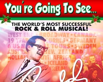 You're going to see The Buddy Holly Story Musical - Personalised Christmas Xmas Card- thick, glossy, unique card for gifting tickets