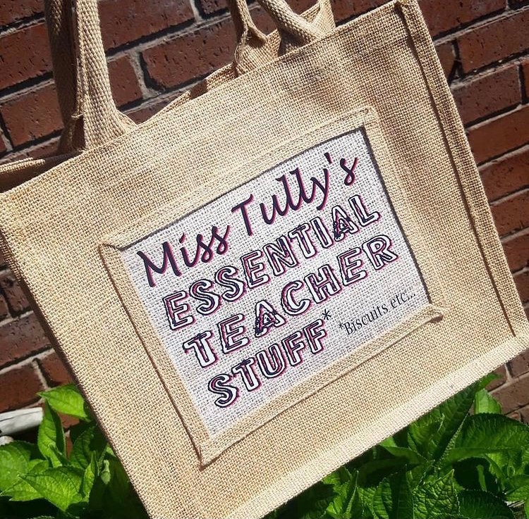 New Personalised Teacher Jute Bag Add Any Name and Any Text Etsy