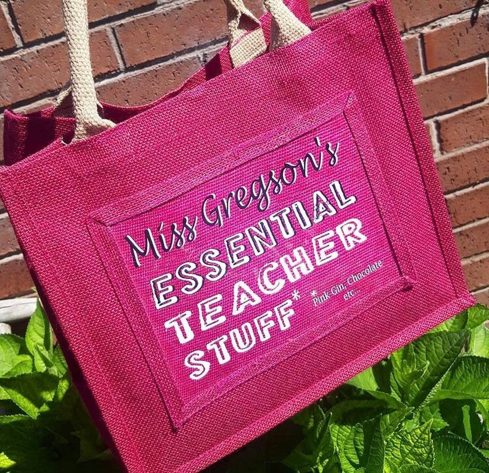 New Personalised Teacher Jute Bag Add Any Name and Any Text Etsy