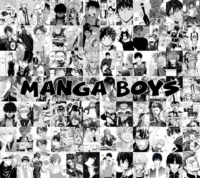 PRINTED Manga Boys Wall Collage Kit Black & White Anime Etsy UK