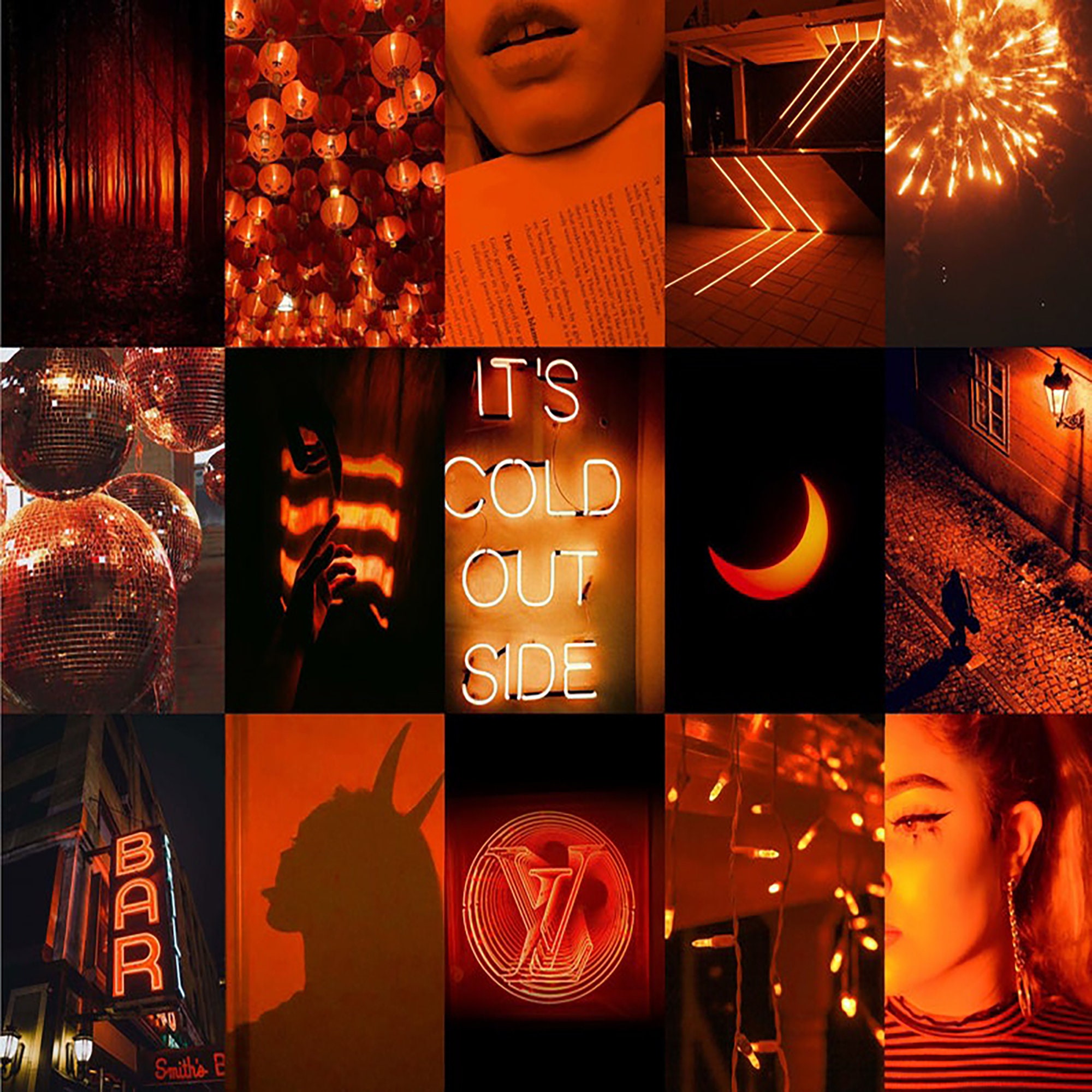 Printeddark Orange Aesthetic Collage Wall Kit, Neon Orange Wall Decor