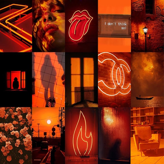 Buy Printeddark Orange Aesthetic Collage Wall Kit Neon Orange Online in  India  Etsy