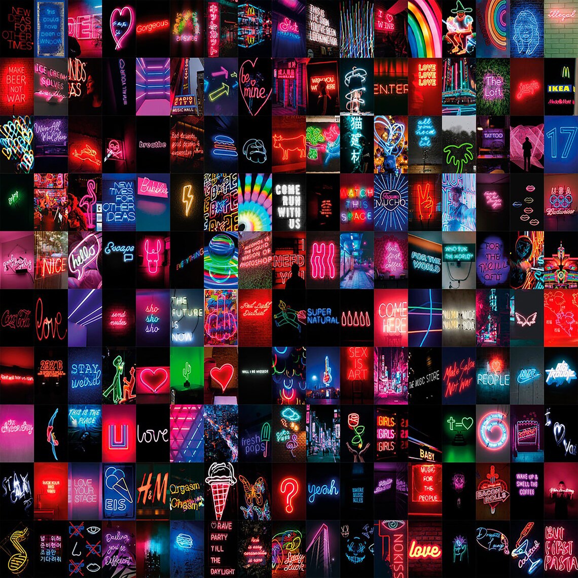 PRINTED 170 PCS Neon Wall Collage Kit Neon Digital Wall Etsy
