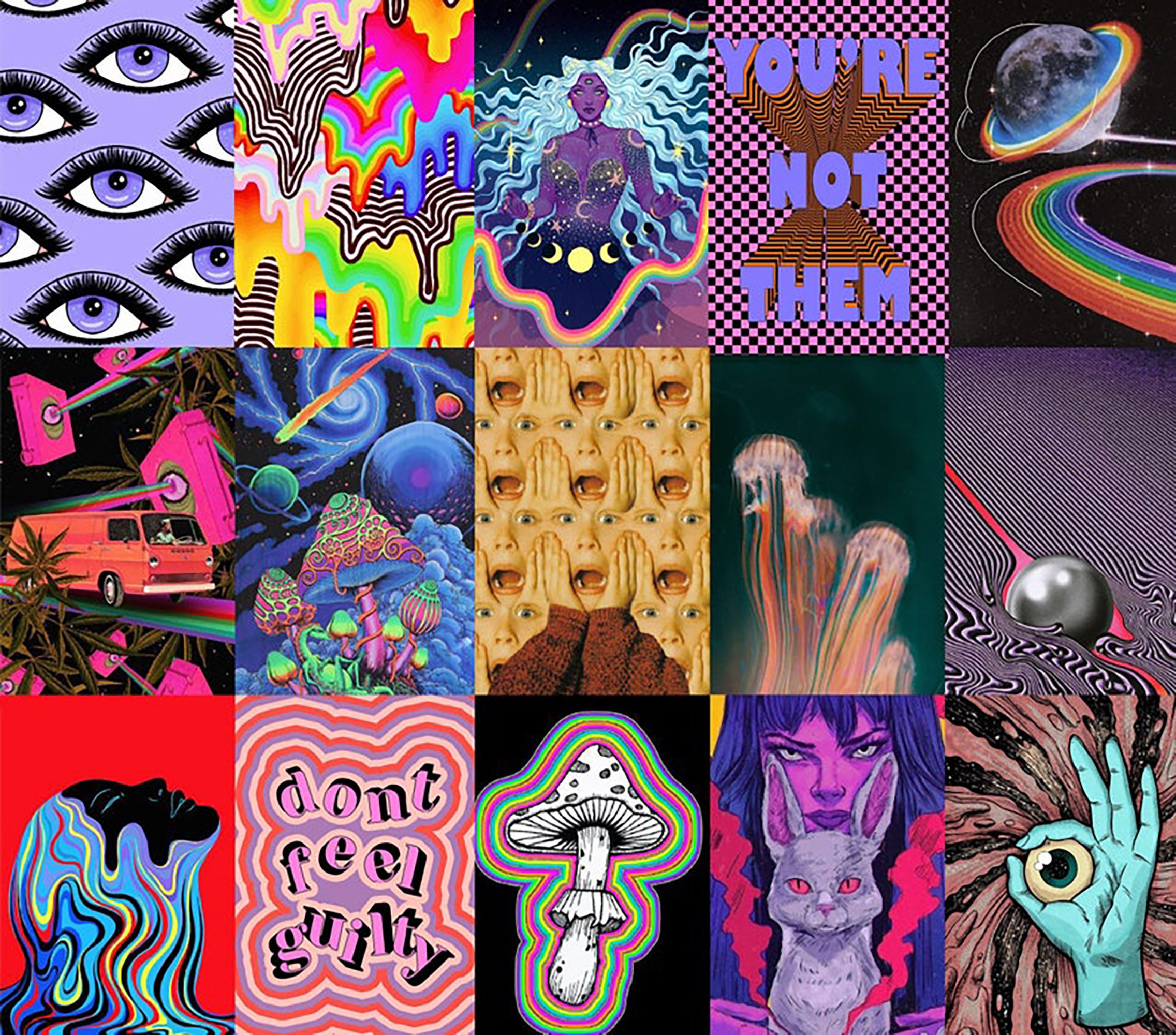 PRINTED Psychedelic Trippy Wall Collage Kit Indie Aesthetic - Etsy