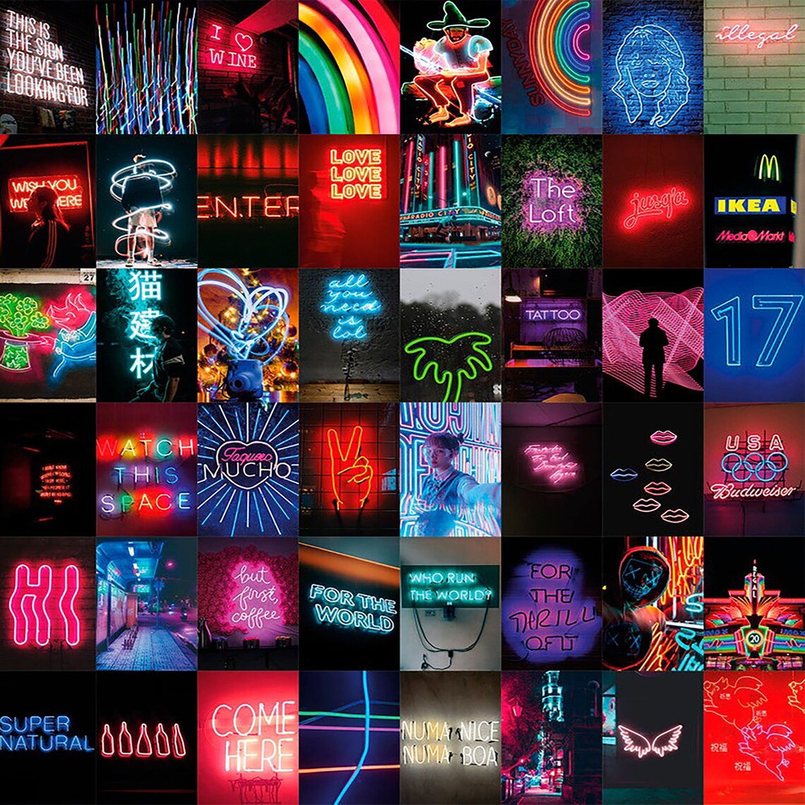 PRINTED 170 PCS Neon Wall Collage Kit Neon Digital Wall Etsy