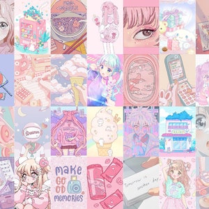 PRINTED 104 PCS Kawaii Aesthetic Wall Collage Kit Anime Room Decor Wall ...
