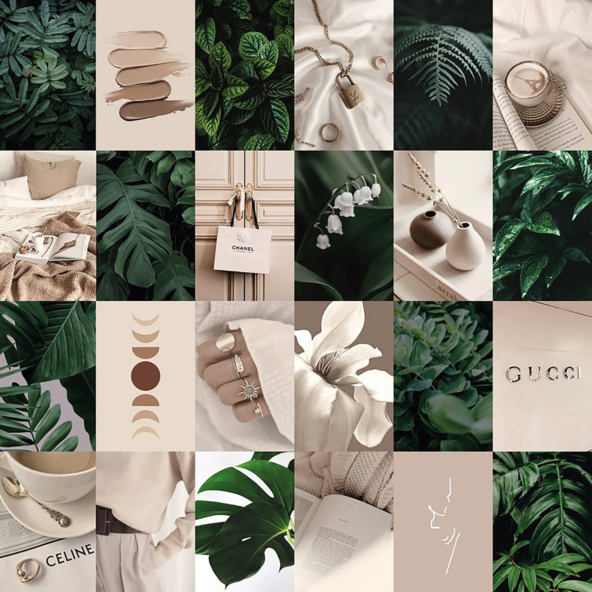 PRINTED 100 PCS Green Collage Kit Aesthetic , Boho Botanical Photo Wall