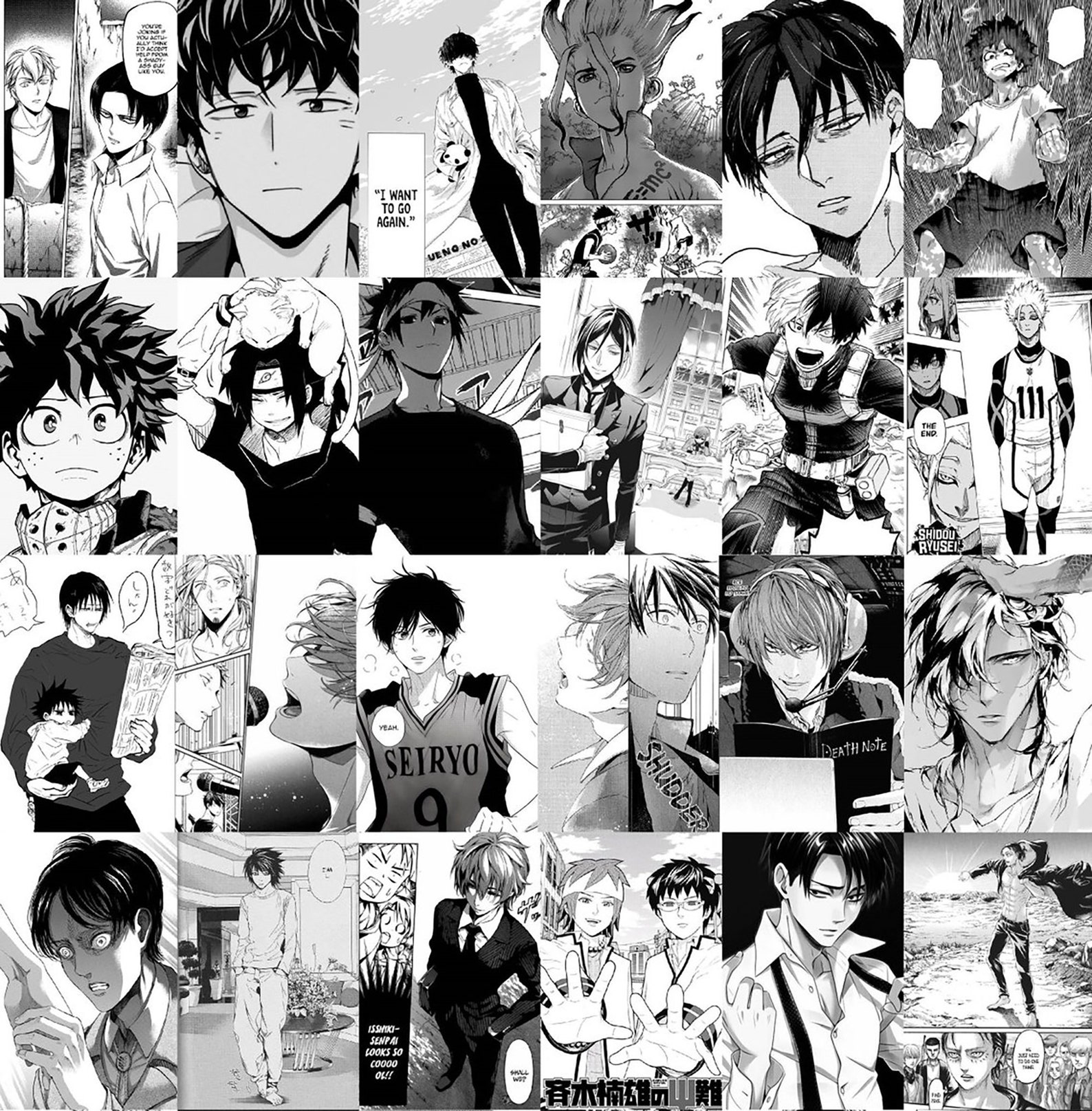 PRINTED Manga Boys Wall Collage Kit Black & White Anime Etsy UK