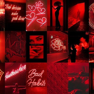 PRINTED 126 PCS Red Aesthetic Collage Wall Kit, Neon Red Collages ...