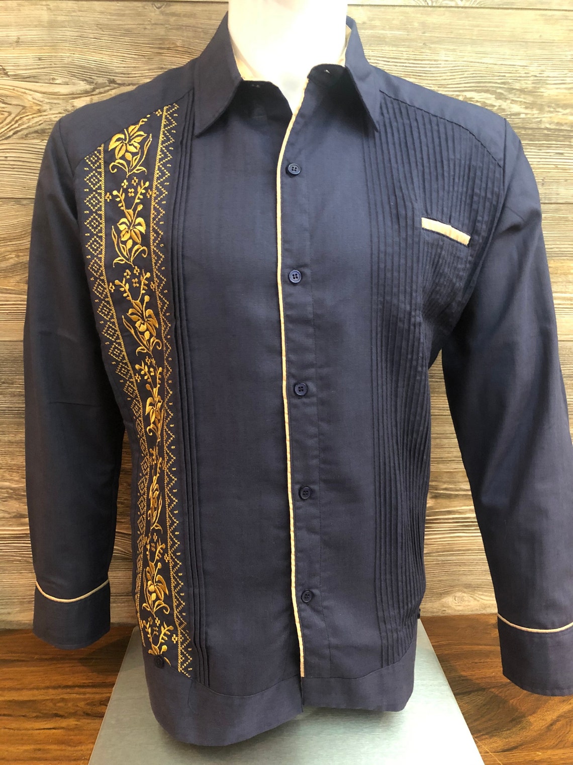 Mens Handcrafted Mexican Guayabera Shirt Elegant Long Sleeve Etsy