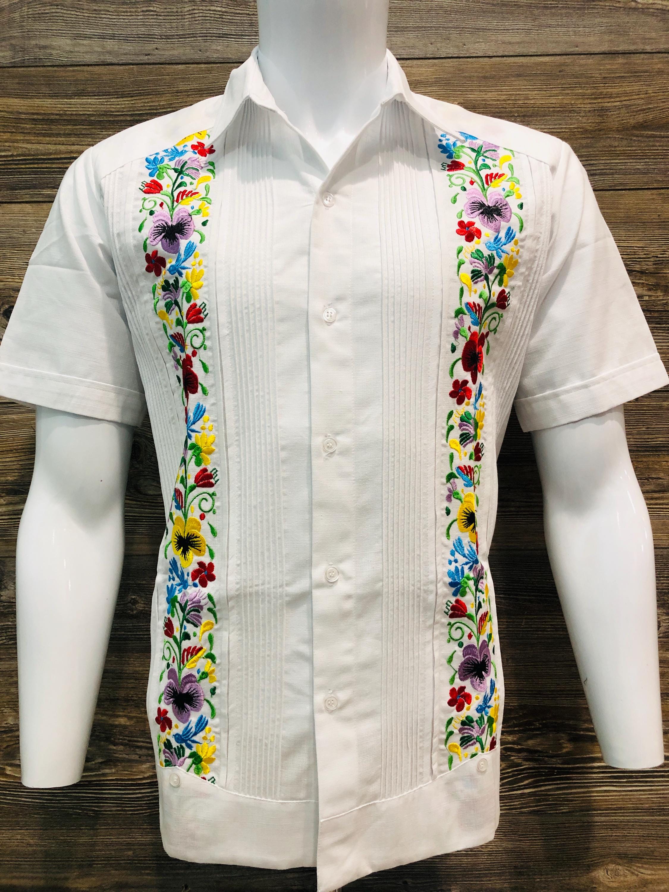 Mexican Guayabera Mens Wedding Shirt Hummingbird Floral Embroidery Mexican Guayabera Mens Wedding Shirt Hummingbird Floral Embroidery