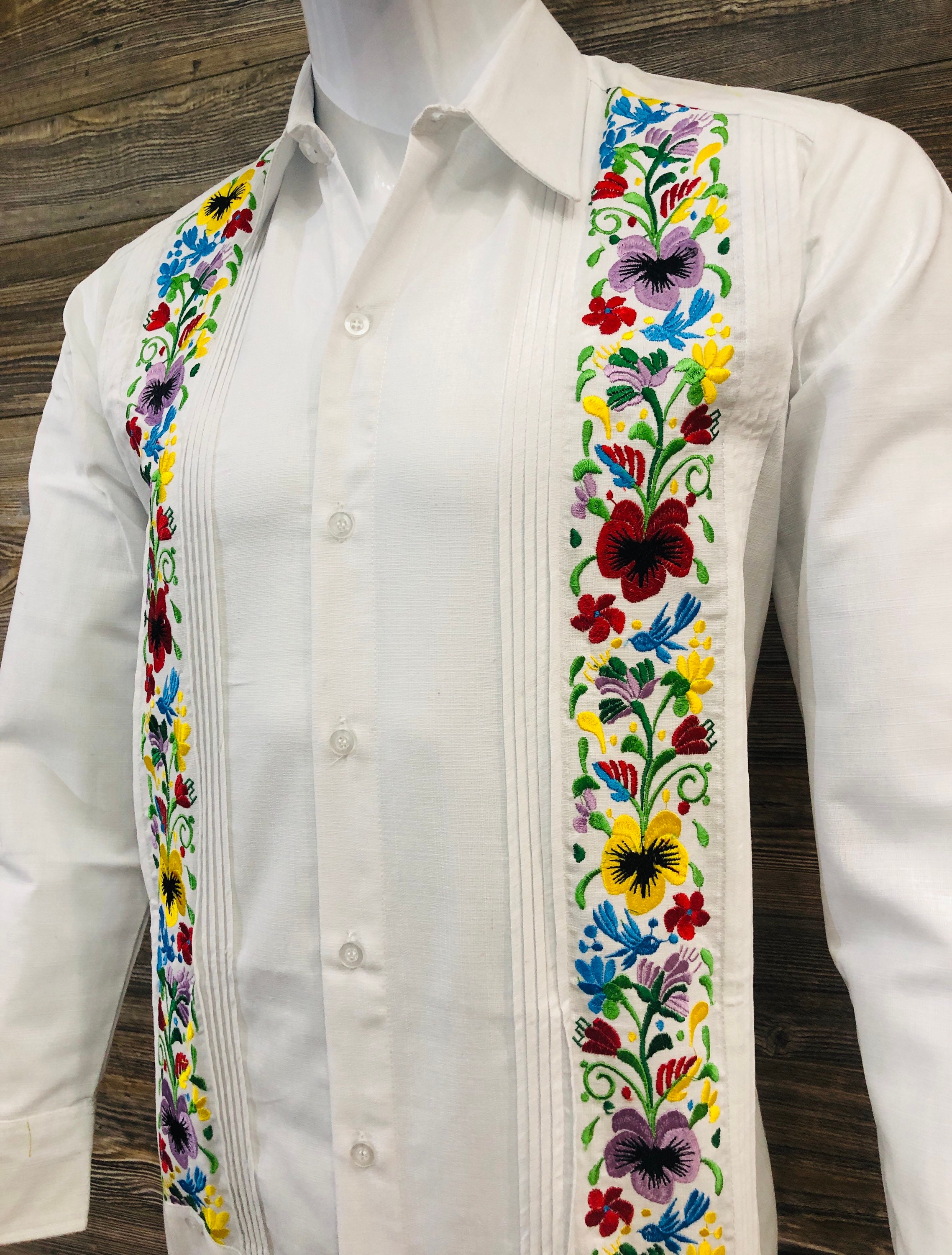 カ*ン様 Embroidery Shirt by Julien Villevoy Men's shirt with designer embroidery blue/yellow ornament