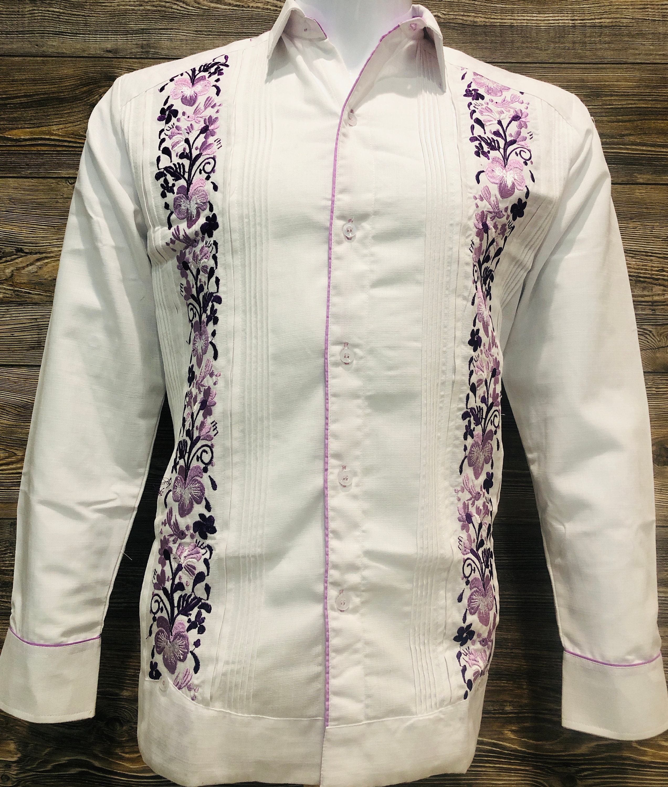 Mens Mexican Guayabera Wedding Shirt Hummingbird Purple Lavender Flower Mens Mexican Guayabera Wedding Shirt Hummingbird Purple Lavender Flower