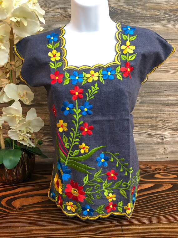 Mexican Handcrafted Women Blouse Top Shirt Flower Embroidery | Etsy
