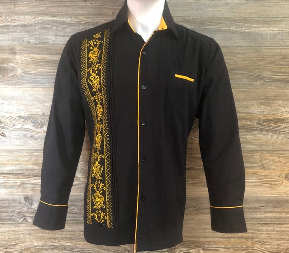 Mens Mexican Guayabera Shirt Black 