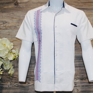 Embroidered Mens Guayabera Shirt: Short Sleeve Mexican Dress Shirt