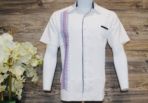 Embroidered Mens Guayabera Shirt: Short Sleeve Mexican Dress Shirt Embroidered Mens Guayabera Shirt: Short Sleeve Mexican Dress Shirt