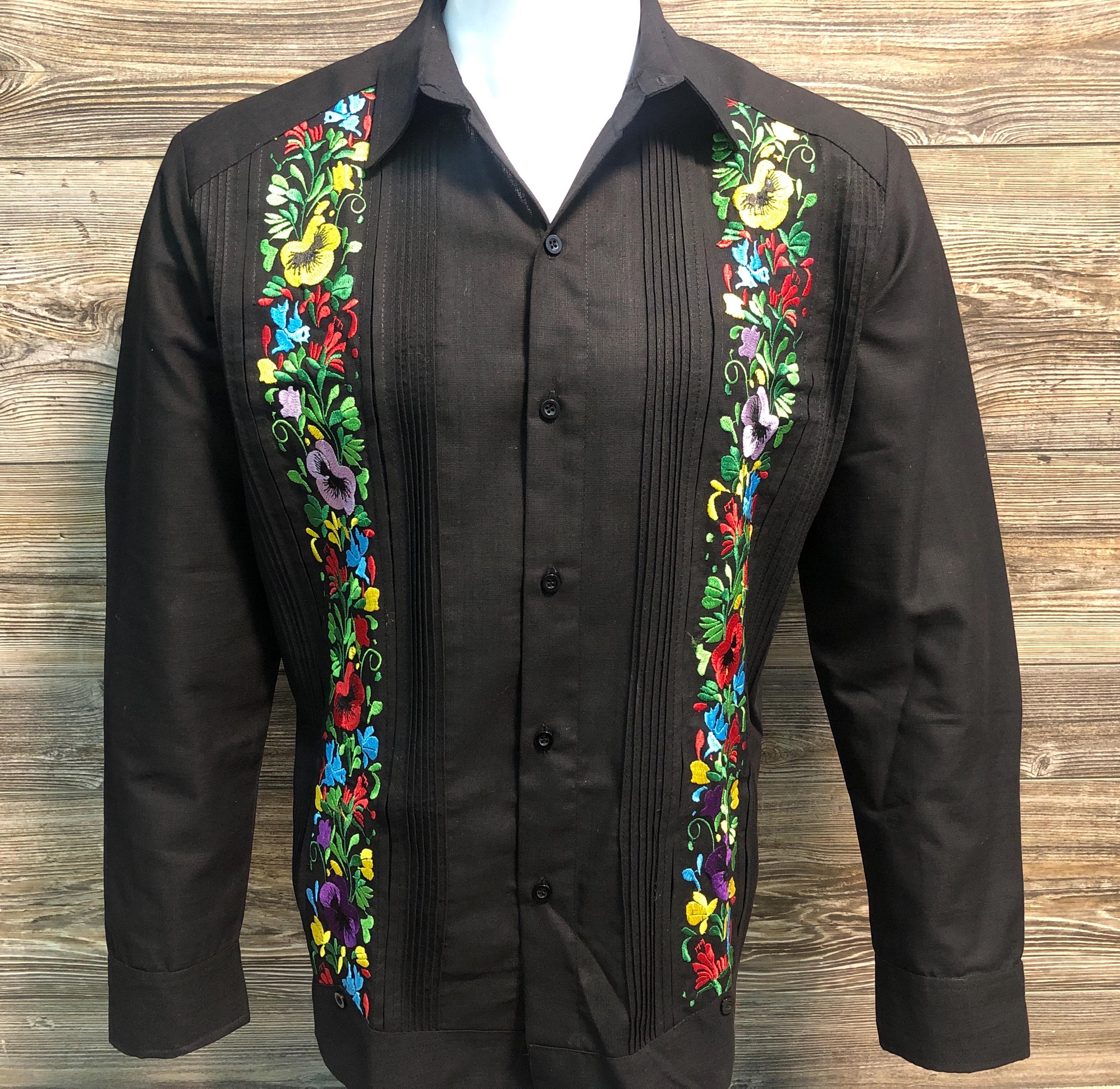 Mens Mexican Guayabera Wedding Shirt Elegant Multi Color Flower