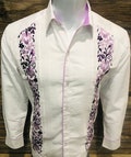 Mens Mexican Guayabera Wedding Shirt Hummingbird Purple Lavender Flower Embroidery Long Sleeve