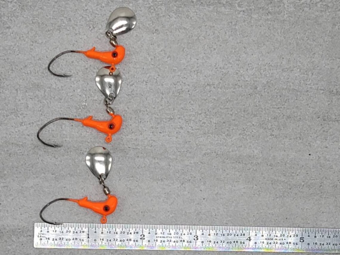 Hand Poured Horse Head jigs with under spin blades. For Etsy