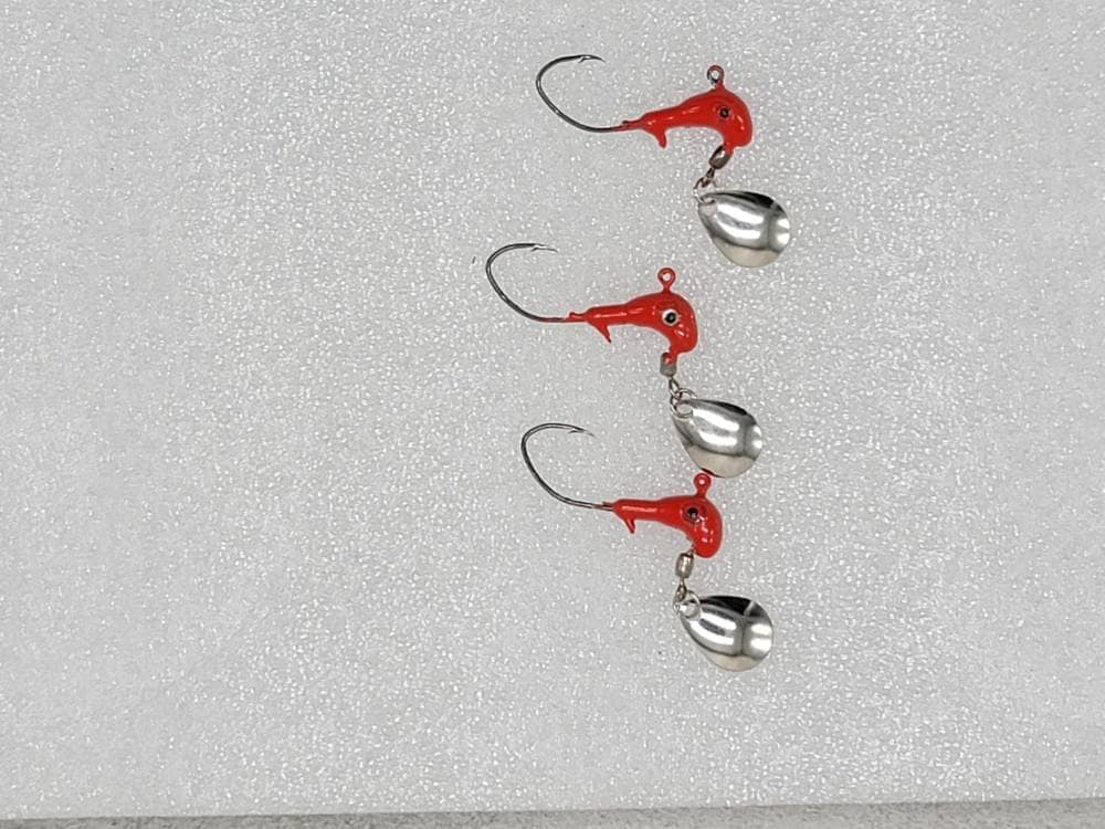 Hand Poured Horse Head jigs with under spin blades. For Etsy