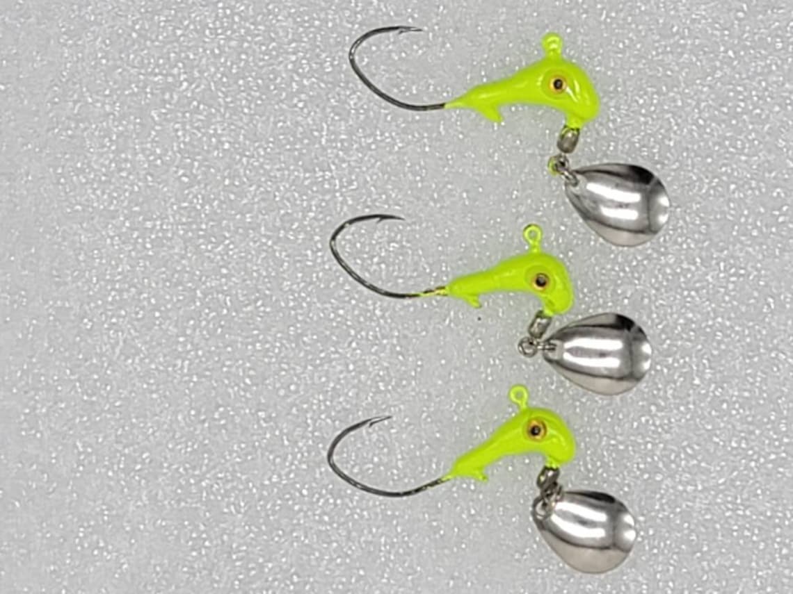 Hand Poured Horse Head jigs with under spin blades. For Etsy