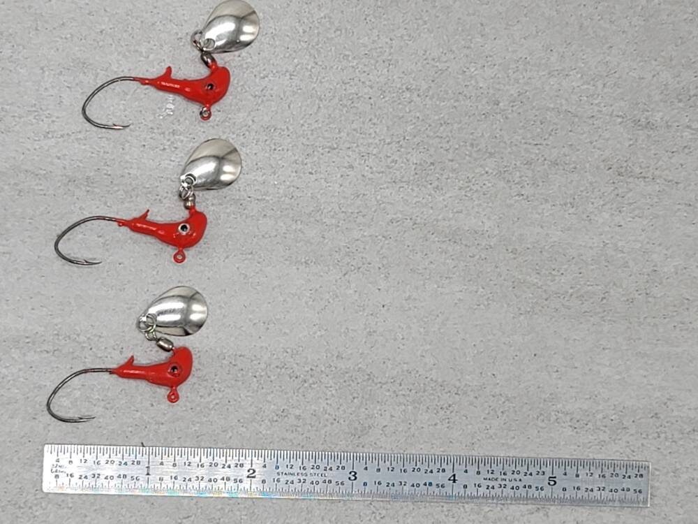 Hand Poured Horse Head jigs with under spin blades. For Etsy