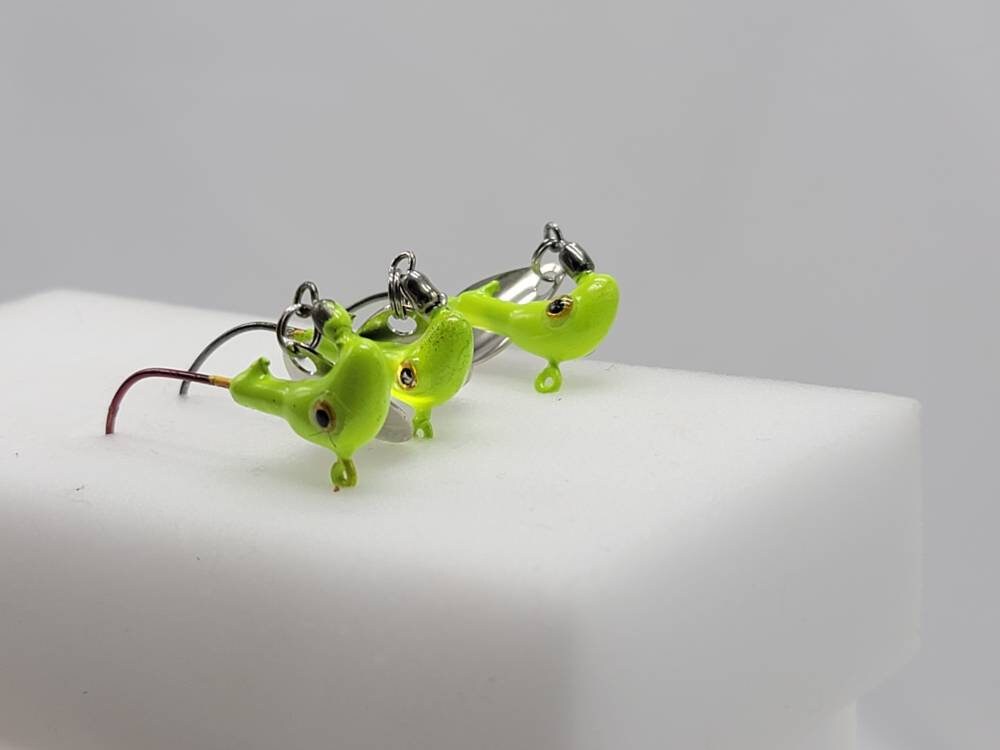 Hand Poured Horse Head jigs with under spin blades. For Etsy