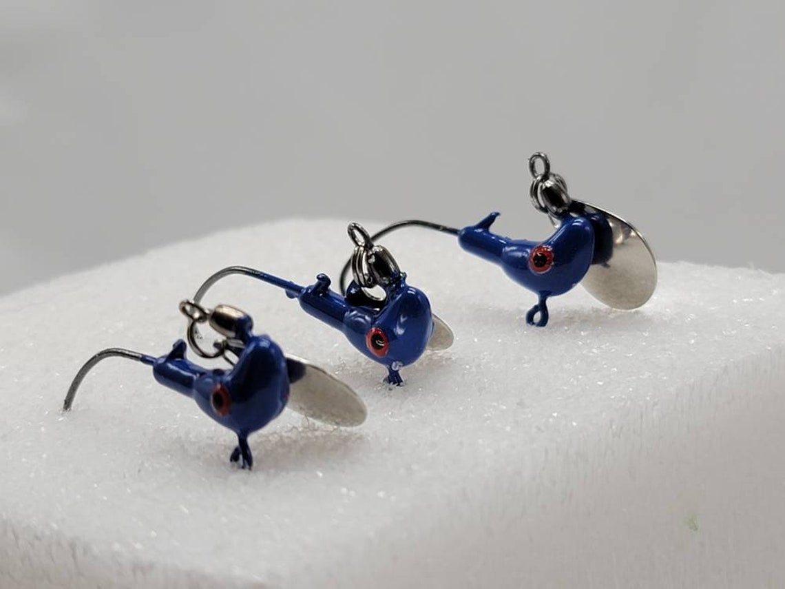 Hand Poured Horse Head jigs with under spin blades. For Etsy