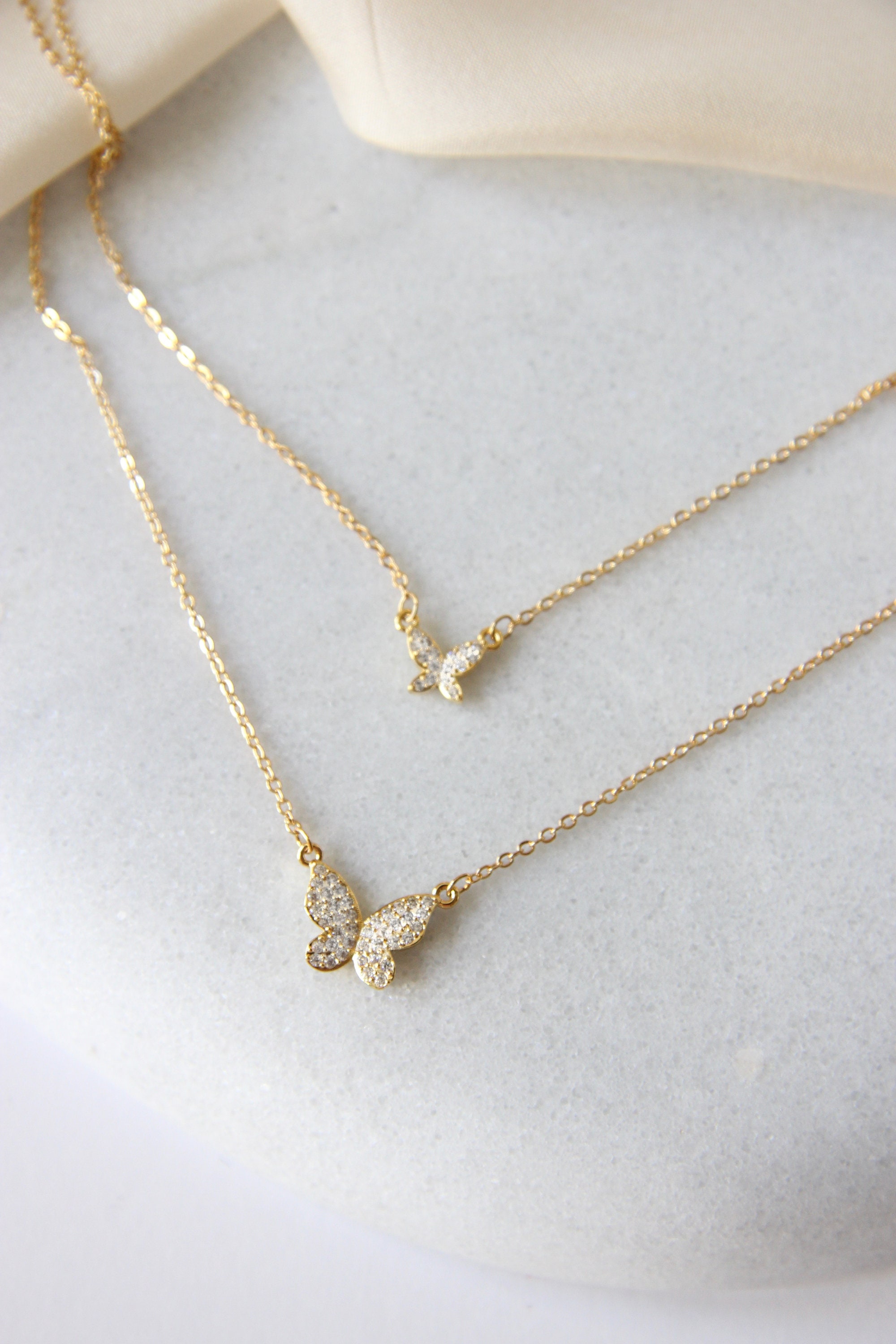 Butterfly Necklace 925 Solid Silver 18K Gold Dainty - Etsy