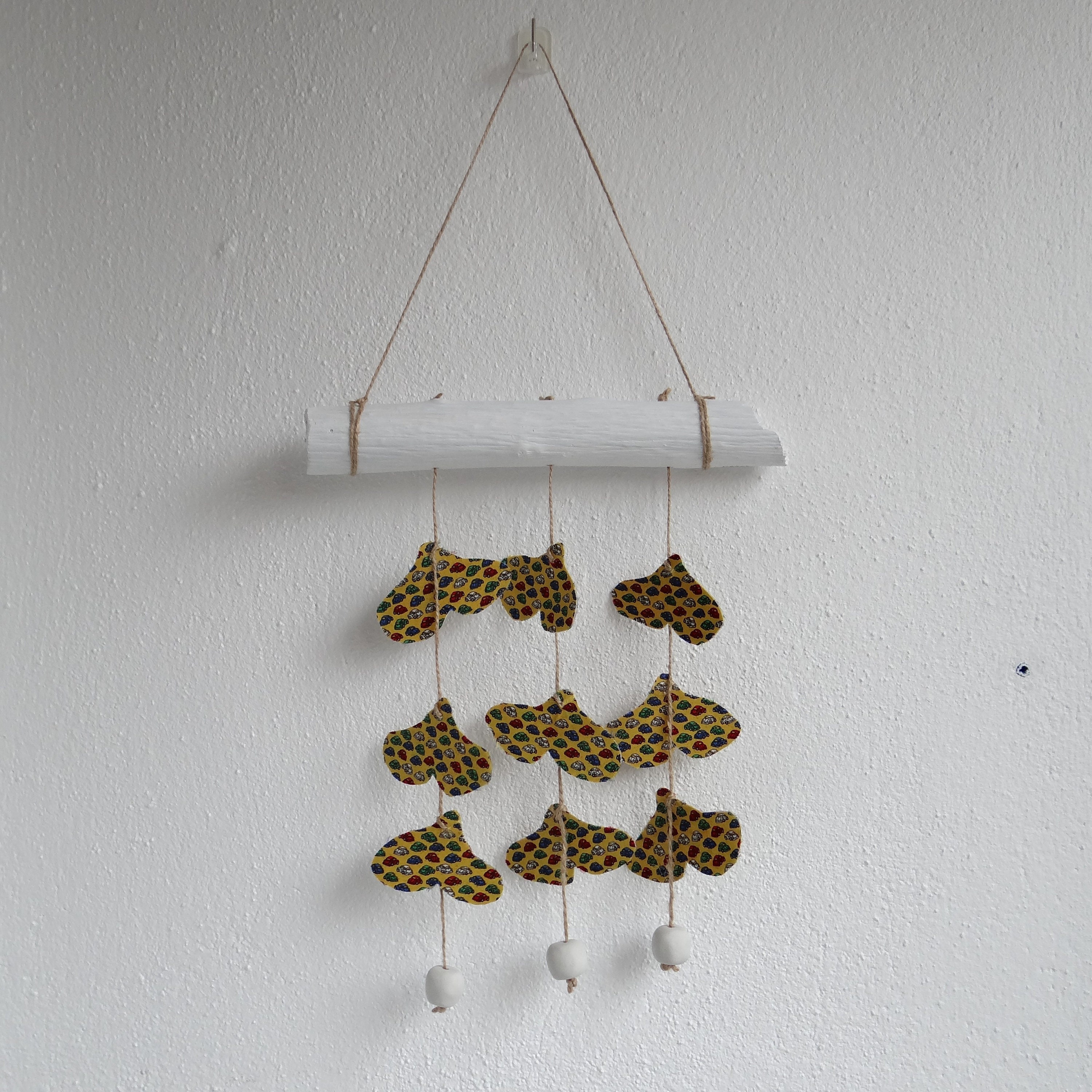 Carillons en Tissu/Mobile Céramique et Bois Flotté Feuille de Ginkgo Fait-Main Fabriqué France Upcyc