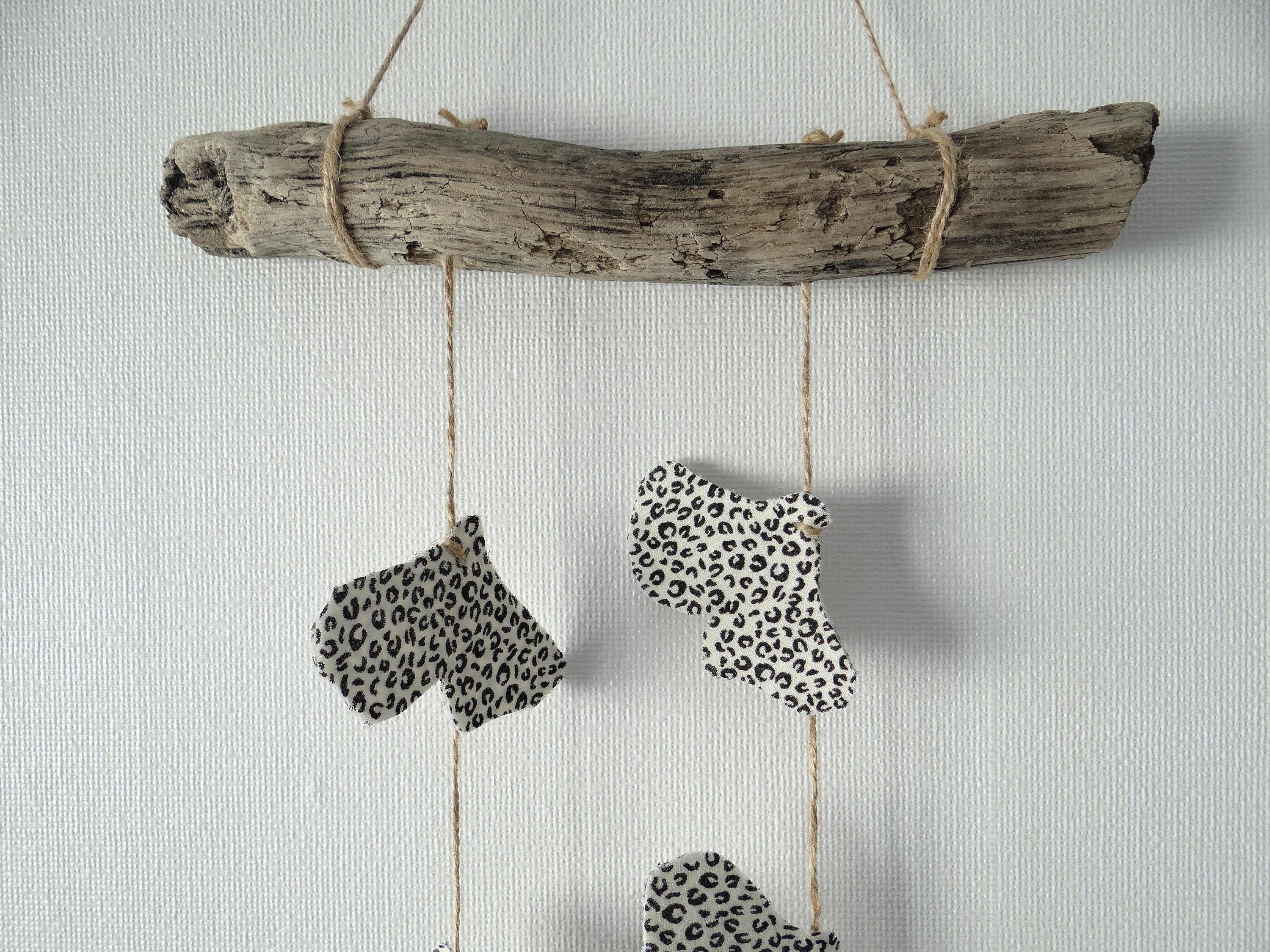 Carillons en Tissu/Mobile Céramique et Bois Flotté Feuille de Ginkgo Tissu Recyclé Fait-Main Créatri