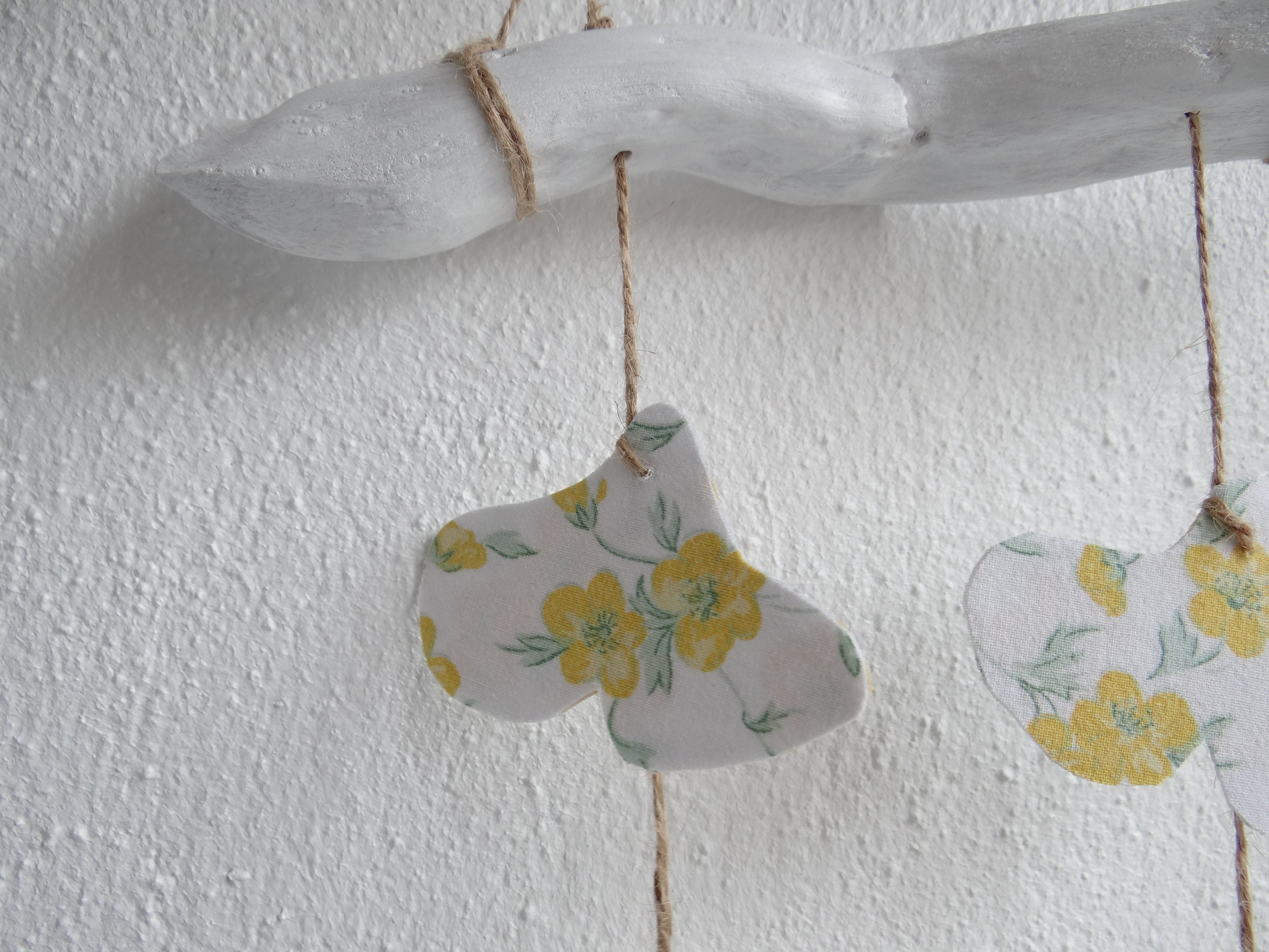 Carillon en Tissu/Mobile Céramique et Bois Flotté Feuille de Ginkgo Fait-Main Créatrice Française