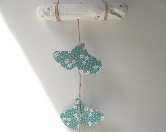 Fabric chime / Fabric mobile / Driftwood and ceramic chime / Handmade / French designer / Made in France