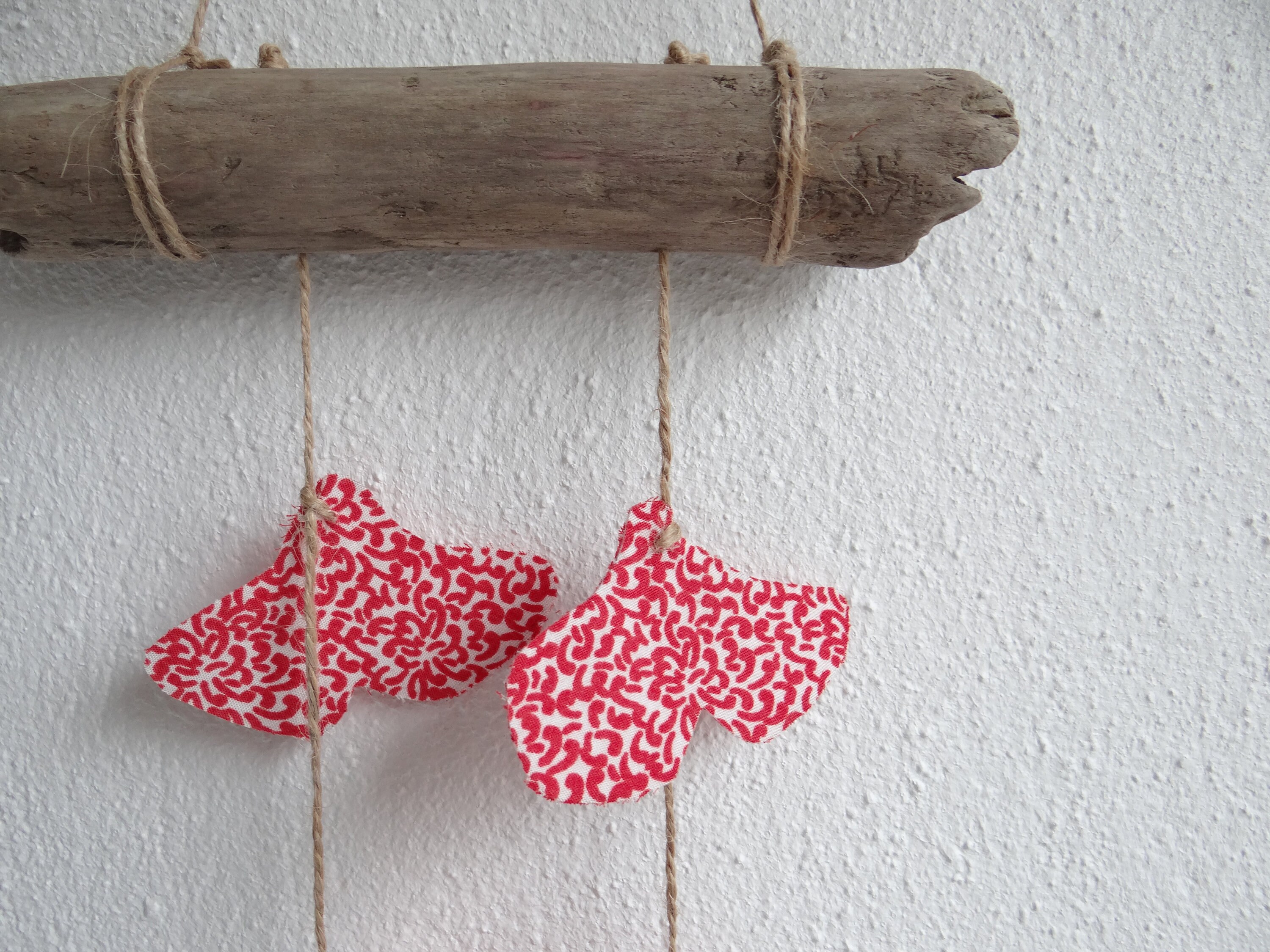 Carillon en Tissu/Mobile Céramique et Bois Flotté Fait-Main Fabriqué France Upcycling Décoration Ext