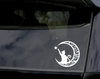 Cat Moon DECAL ONLY, Black Cat and Moon Decal, Black Cat Decal, Pagan Car Decal, Cat Car Decal, Witch Car Decal, Wiccan Car Decal
