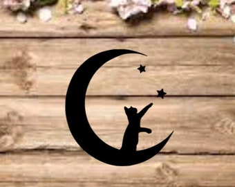 Cat Moon DECAL ONLY, Black Cat and Moon Decal, Black Cat Decal, Pagan Car Decal, Cat Car Decal, Witch Car Decal, Wiccan Car Decal