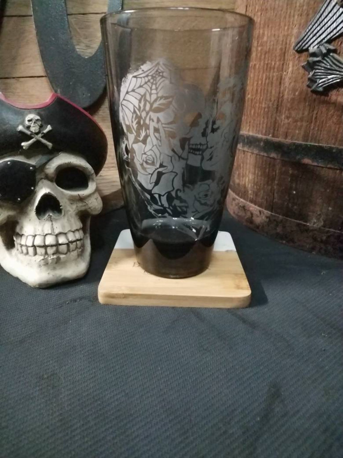 Gothic Skull Drinking Glass 17 oz Glass Etched skull Etsy