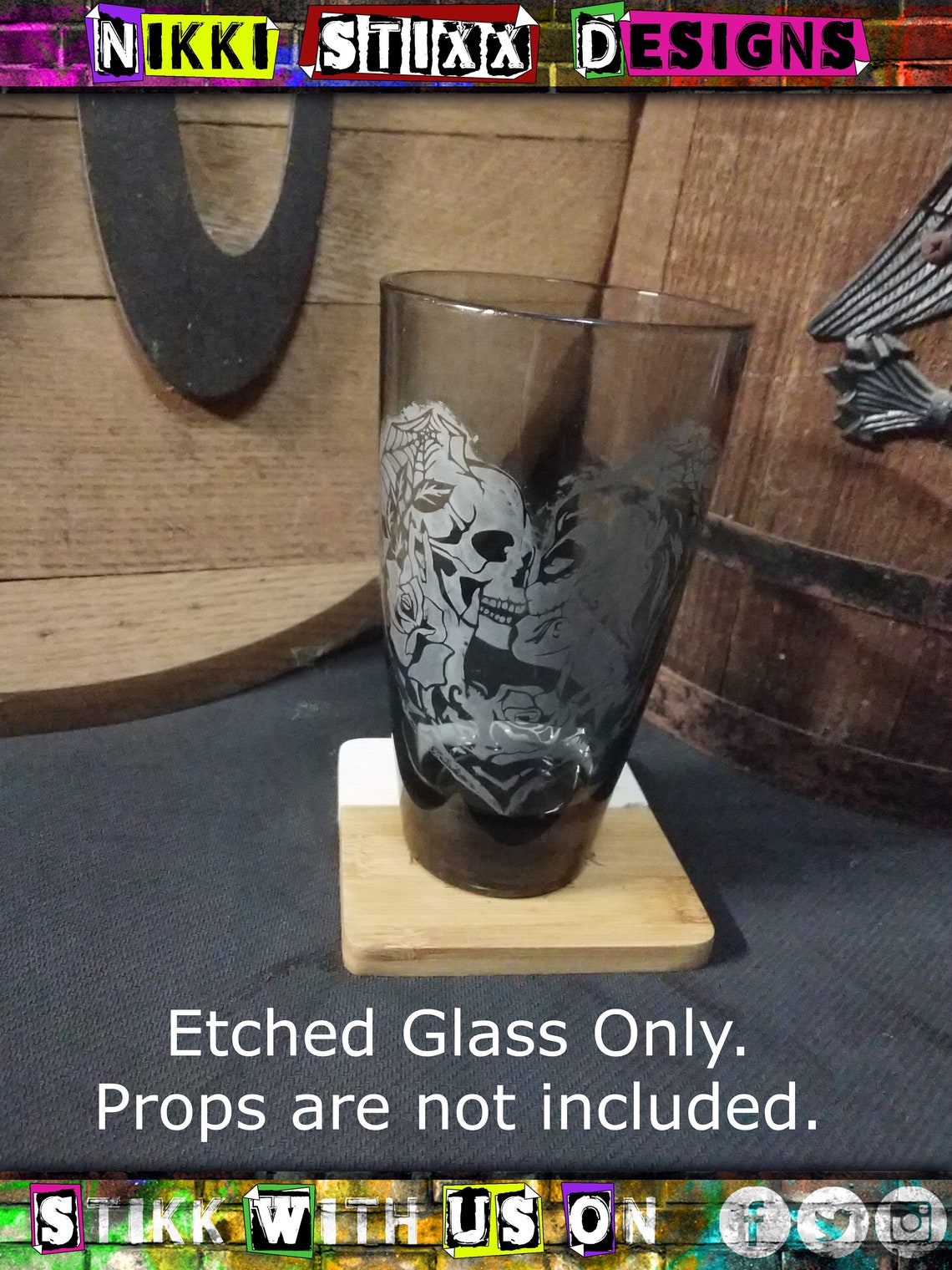 Gothic Skull Drinking Glass 17 oz Glass Etched skull Etsy