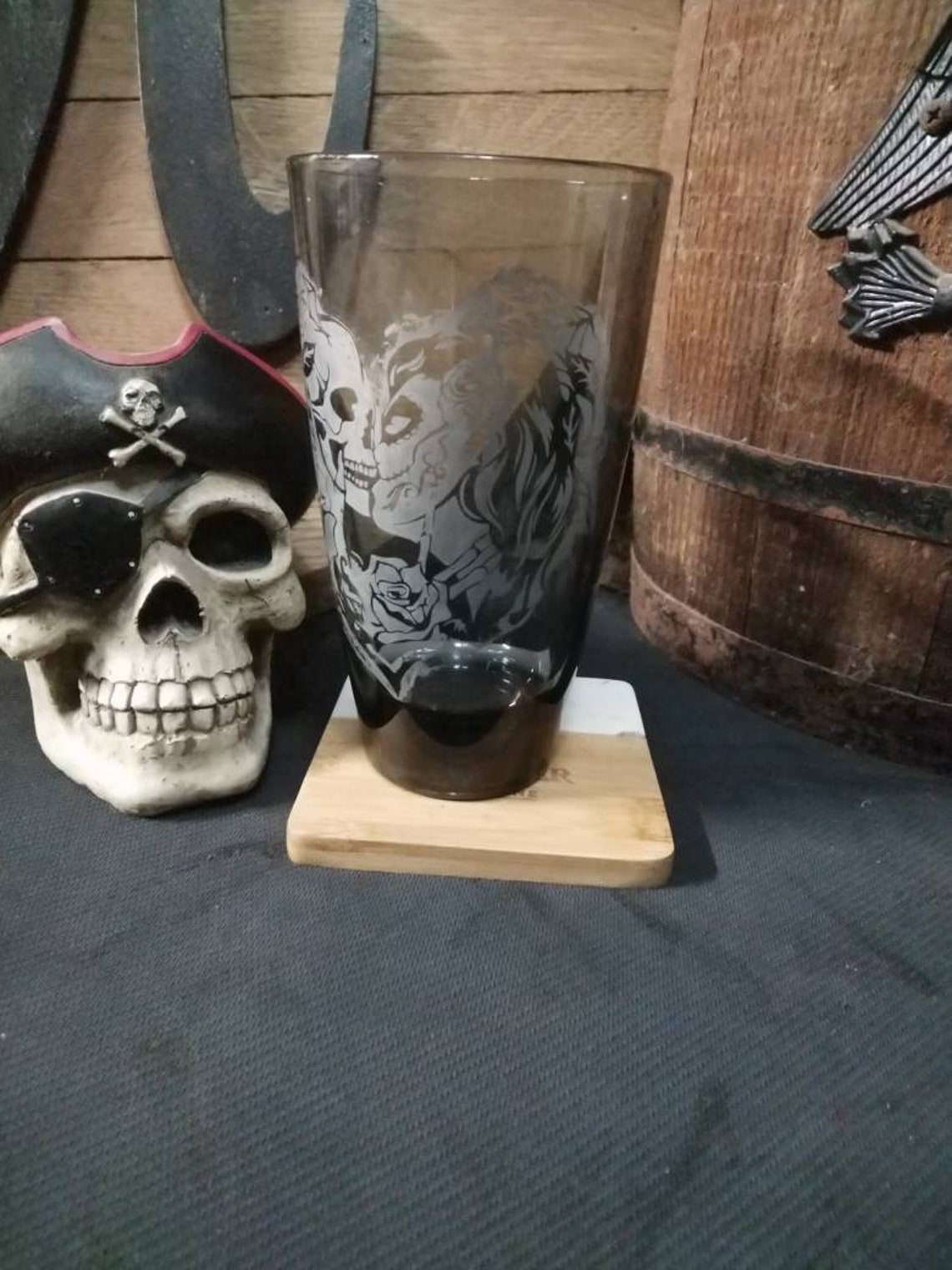 Gothic Skull Drinking Glass 17 oz Glass Etched skull Etsy