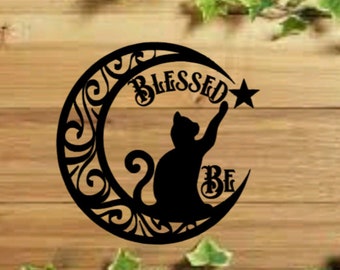 Cat Moon Decal, Blessed Be Sticker, Blessed Be Triple Moon, Witch Car Sticker, Pagan Car Sticker, Wiccan Car Sticker, Witch pride