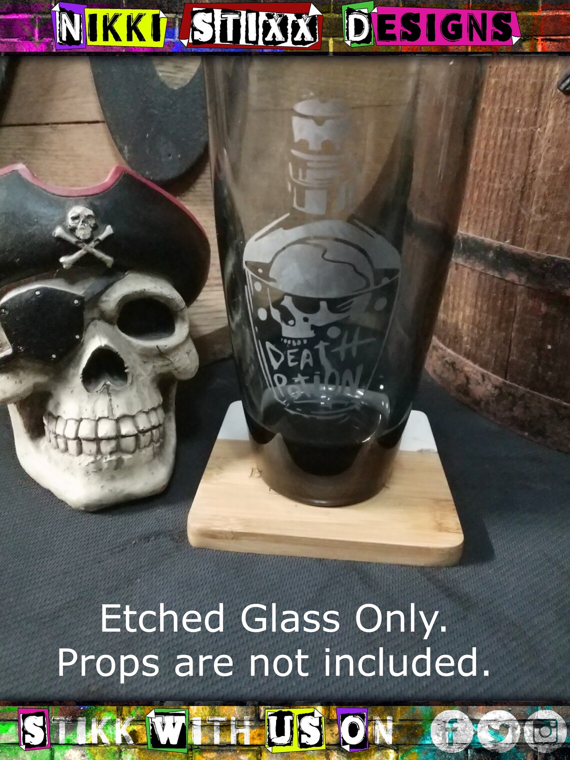 Goth Cup Drinking Glass 17 oz Glass Etched Goth Decor Etsy