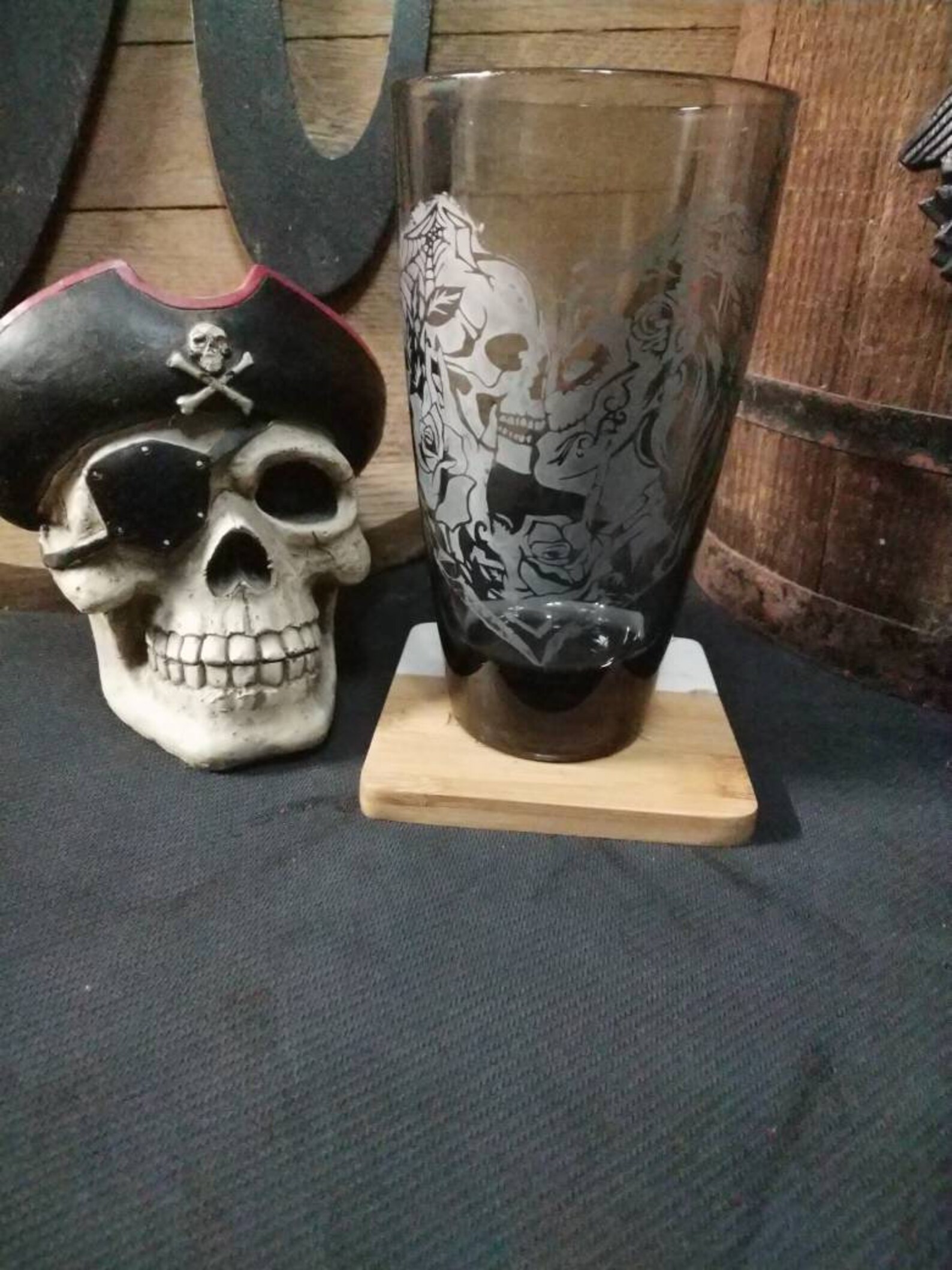 Gothic Skull Drinking Glass 17 Oz Glass Etched Skull Etsy