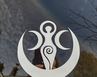 Wiccan Goddess Car Decal, Pagan Vinyl Moon Sticker