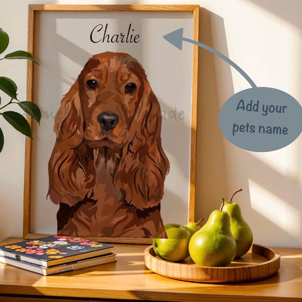 Brown cocker spaniel art print/ personalised dog print